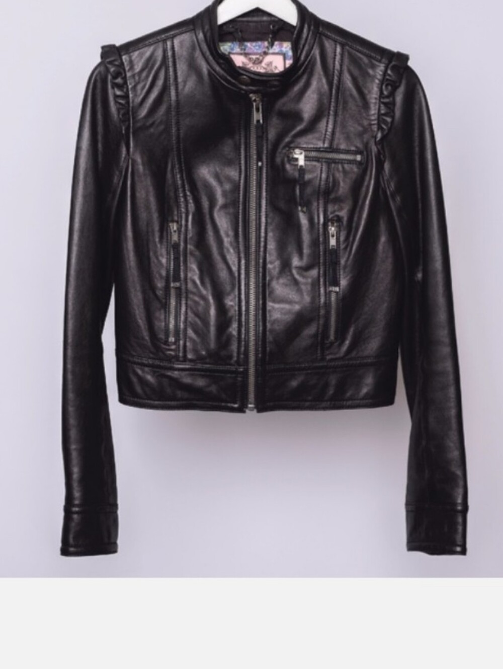 Juicy Couture Leather Ruffle Shoulder Moto Jacket Vintage Y2K - Picture 2 of 12